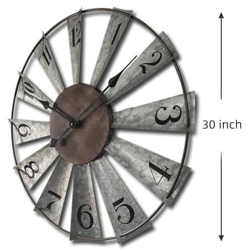 Mrocioa 30inch Windmill Distressed Metal Wall Clocks Rustic Large Decorative Clock Oversized Farmhouse Decor,Non Ticking,Battery Operated - size: 30 inch