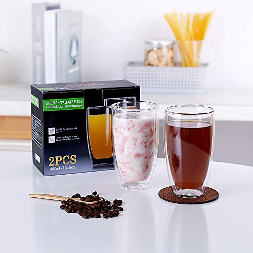 CNGLASS Double Wall Thermo Glass Coffee Cup 13.5 oz,Clear Insulated Glass Coffee Mug for Latte Cappuccino Tea Milk,Set of 4 - color: 13.5oz(4-pack)