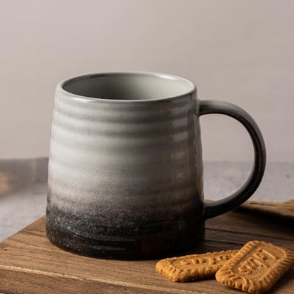 15.5oz Large Heavyweight Ceramic Mug, Reactive (Grey-Black) | 15.5oz Medium-Large, Heavy Weighted Stoneware, Reactive Transmutation Glaze, Microwave & Dishwasher Safe, Gift Box - color: Grey Black