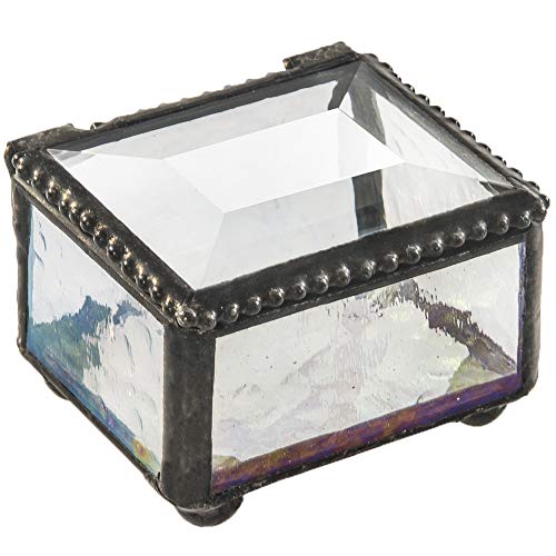 J Devlin Clear Glass Ring Box Small Keepsake Trinket Box Beveled Lid | Small clear glass ring box with beveled lid for rings earrings charms and treasured keepsakes - color: Clear