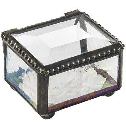 J Devlin Clear Glass Ring Box Small Keepsake Trinket Box Beveled Lid | Small clear glass ring box with beveled lid for rings earrings charms and treasured keepsakes - color: Clear