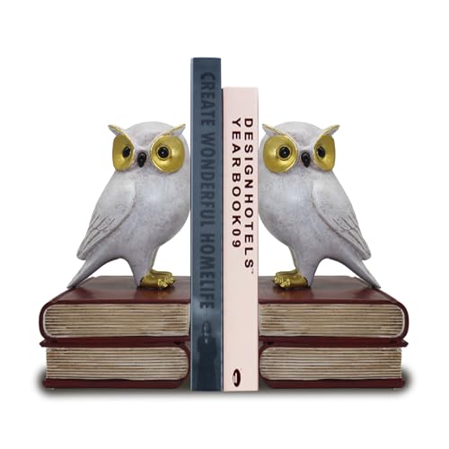 Dosker Owl Decorative Book Ends for Shelves (White) | Retro Owl Decorative Bookends Cute Animal Book Holders for Kids Rooms,Offices and Bedrooms - color: White