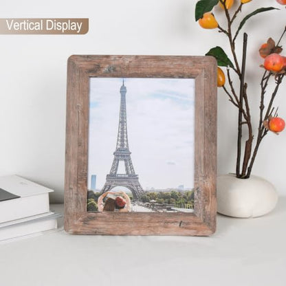8x10 Picture Frames Set, Set of 4 Wooden Picture Frames Real Tempered Glass and Composite Wooden Rustic Rounded Corners Photo Display for Tabletop Wall Mount (Brown) | Rounded Corner Barn Wood Frame, Kid-Safe Tempered Glass, Wall Mount & Tabletop Vertical