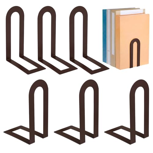 6 Pcs Metal Book Ends, Minimalist Bronze, 5.5 * 3.75 * 2.25inch | Decorative Bookends for Shelves, Stackable Organizer for Home Office, Geometric Design Holds Books Upright, Dorm Decor - color: Bronze, size: 5.5*3.75*2.25inch