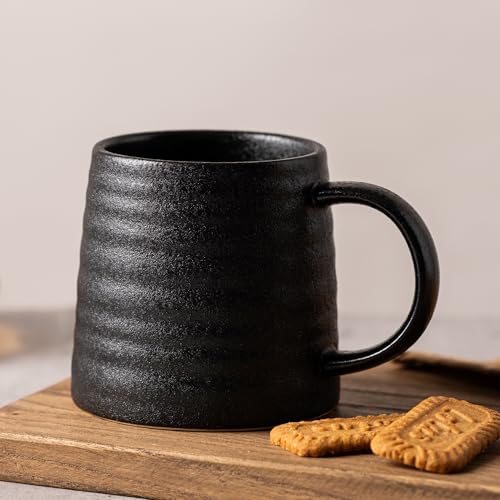 15.5oz Large Heavyweight Ceramic Mug, Reactive (Matte Black) | 15.5oz Medium-Large, Heavy Weighted Stoneware, Reactive Transmutation Glaze, Microwave & Dishwasher Safe, Gift Box - color: Black