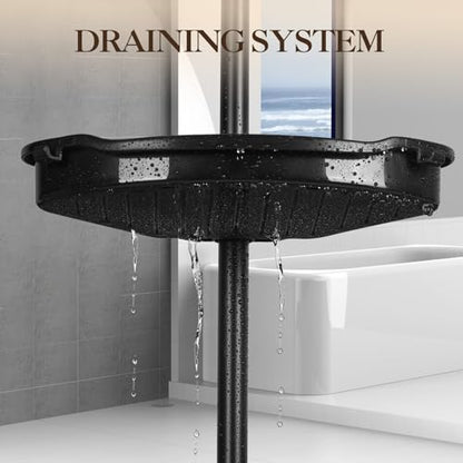 360° Rotating Corner Shower Caddy Organizer Tension Pole, 4-Tier Adjustable Rustproof Corner Shelf with Metal Pole for Inside Shower, Extra Towel Bar & Soap Dish, Bathroom Storage for Bathtub, Black