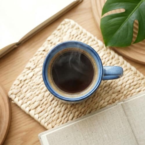 Bosmarlin Ceramic Coffee Mug Set of 4, 14 Oz, Coffee Cups with Big Handle, Microwave Safe, Unique Reactive Glaze (Blue, 14 Oz) - color: Blue