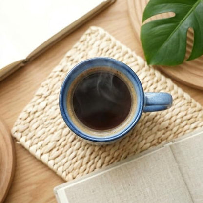 Bosmarlin Ceramic Coffee Mug Set of 4, 14 Oz, Coffee Cups with Big Handle, Microwave Safe, Unique Reactive Glaze (Blue, 14 Oz) - color: Blue