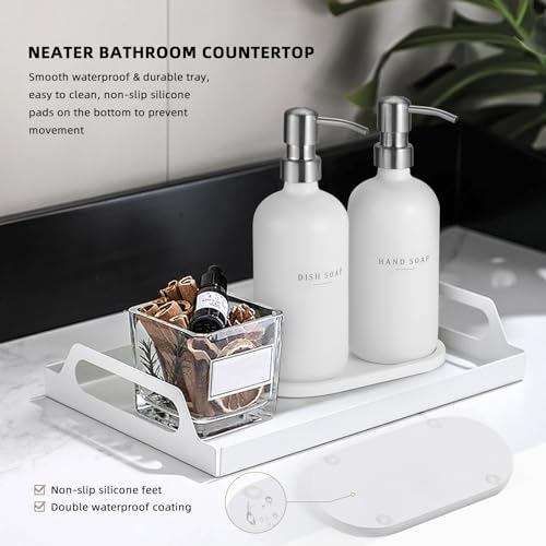 Glass Soap Dispenser - Dish Soap Dispenser for Kitchen and Hand Soap Dispenser Set, Bathroom Soap Dispenser with 304 Rust Proof Pump, Soap Dispenser for Kitchen with Tray, White Bottle/Silver Pump - color: White Bottle/Brushed Silver Pump + Tray + Funnel