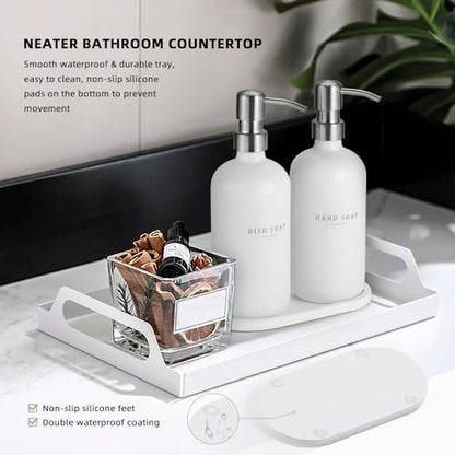 Glass Soap Dispenser - Dish Soap Dispenser for Kitchen and Hand Soap Dispenser Set, Bathroom Soap Dispenser with 304 Rust Proof Pump, Soap Dispenser for Kitchen with Tray, White Bottle/Silver Pump - color: White Bottle/Brushed Silver Pump + Tray + Funnel