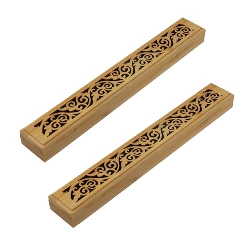 2 Pack Wooden Incense Stick Holder Ash Catcher (Grass) | Coffin Style Wood Incense Stick Burner Storage