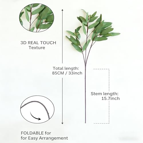 ANNIE&PANDA 3 Pack Faux Artificial Eucalyptus Stems with Faux Seeds 31'' Tall Fake Plants Leaves Olive Tree Branches Faux Greenery Stems for Bridal Wedding Bouquet Vase Table Centerpiece Decor