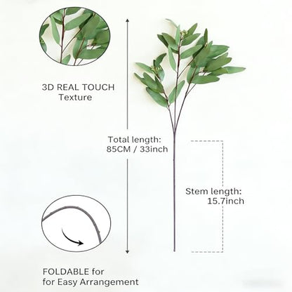 ANNIE&PANDA 3 Pack Faux Artificial Eucalyptus Stems with Faux Seeds 31'' Tall Fake Plants Leaves Olive Tree Branches Faux Greenery Stems for Bridal Wedding Bouquet Vase Table Centerpiece Decor