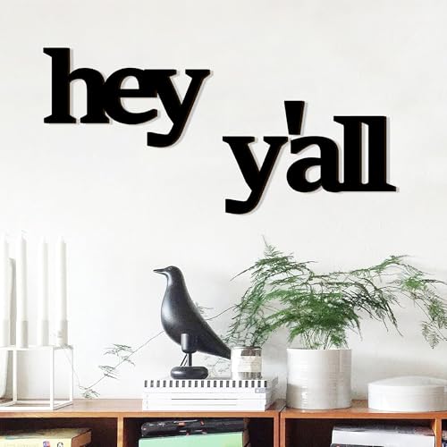 Hey Yall Sign Decor Wood Welcome Sign Home Wall Decor Hey Yall Wall Art Plaque Family Wooden Adhesive Script Letter Cutout Farmhouse Wall Decoration for Living Room Hallway Porch Door - color: Hey Yall