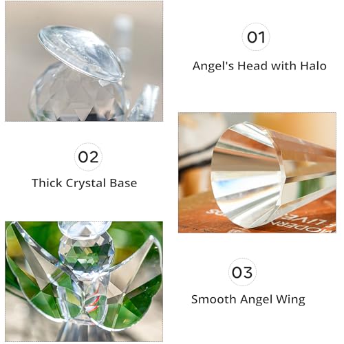 2pcs Crystal Angel Figurines Gift For Mom Art Glass Guardian Angel Statues | Christmas Angel Ornament,Home Room Decor Collectibles Memorial Gifts For Mom Women (4.5''and 3'') - style: Angel with Purple Flower-2pcs