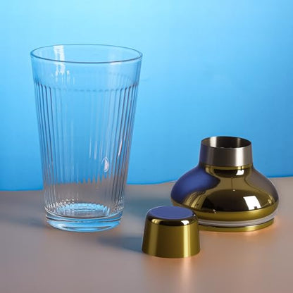 Glass Cocktail Shaker, 17oz Leak-Proof Martini Shaker with Built-in Strainer, Thick Ribbed Drink Shaker Bar Tool for Home Bartending and Aesthetics, Gold - color: Gold