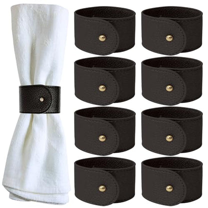 Luxury Leather Napkin Rings Set of 8, Black, Morgan Faux style, Modern Cuff Design for Wedding Party Decorations, Kitchen, Holiday Table ,Rust Proof,Hotel, Home, Table Accessories, Dining