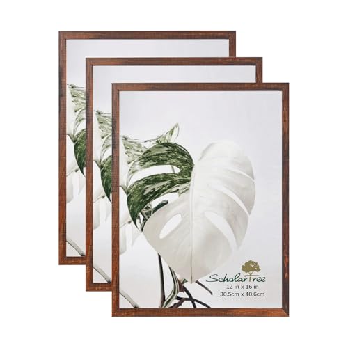 Wooden Brown 12x16 Picture Frame 3 Pack, Poster Frames 12 x 16 without Mat for Wall, Horizontal or Vertical Wall Mounting - color: Wood Brown, size: 12x16 inches
