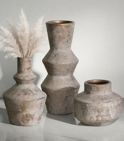 DREAMLOOM Modern Modern Ceramic Vase Set of 3, Classic | Funnel Shaped, Farmhouse Rustic, Pampas Grass, Home Decor, Living Room Bedroom Kitchen Shelf Centerpiece - color: Antique Bronze - Funnel-shaped