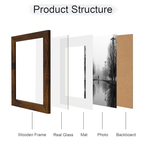 iRahmen 7x10 Picture Frame with Mat 5.5x8.5 - High Definition Real Glass Wooden Photo Frames for Tabletop Display and Wall Mounting (Dark Brown, Set of 4) - color: Dark Brown, size: 7X10