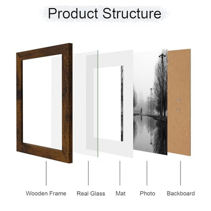 iRahmen 7x10 Picture Frame with Mat 5.5x8.5 - High Definition Real Glass Wooden Photo Frames for Tabletop Display and Wall Mounting (Dark Brown, Set of 4) - color: Dark Brown, size: 7X10