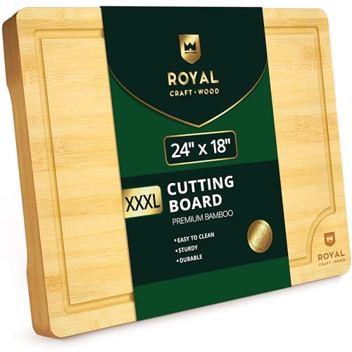 ROYAL CRAFT WOOD Bamboo Cutting Boards for Kitchen -Kitchen Chopping Board for Meat (Butcher Block) Cheese and Vegetables | Wooden Cutting Board Heavy Duty Serving Tray with Handles (XXXL, 24" x 18") - color: Natural, size: 24"L x 18"W