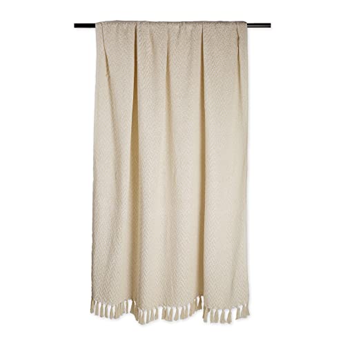 DII Modern Zig Zag Throw Blanket Woven Cotton, Hand-Knotted 2.5" Fringe, 50" x 60", Natural (Pack of 12) - color: Natural, size: 50x60" (Pack of 12)