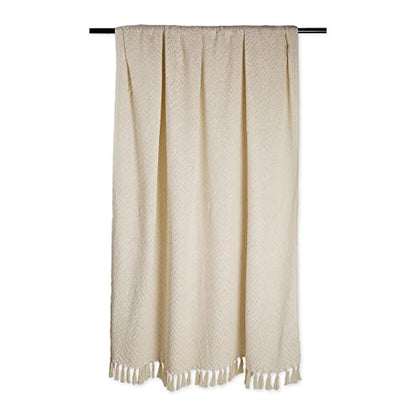 DII Modern Zig Zag Throw Blanket Woven Cotton, Hand-Knotted 2.5" Fringe, 50" x 60", Natural (Pack of 12) - color: Natural, size: 50x60" (Pack of 12)