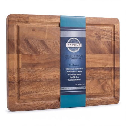 Walnut Wood Cutting Board with Juice Groove - Reversible Butcher Block, 14x10 Inch Large Charcuterie Board for Meat, Cheese, Bread - Non-Slip Kitchen Gift - size: 14"L x 10"W x 1"T