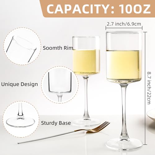 10Oz Square Wine Glasses Set of 12 Dishwasher Safe Long Stem | Elegant stemware for daily-use, parties, restaurants & bars — fits red/white wine, durable crystal glass, gift-ready