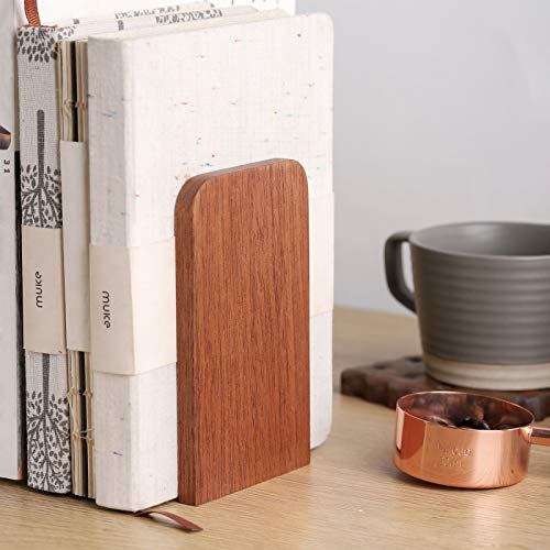 muso wood Sapele Book Ends for Shelves, 1 Pair | Non-Slip Bookends, Heavy Duty Wooden Bookend, Suitable for Books & Movies Storage - color: Sapele-1 Pairs