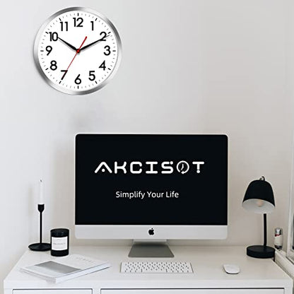 AKCISOT 12 Inch Wall Clock, Silent Battery Operated Analog Clock, Silver | Office | Kitchen | Living Room | Classroom | Easy-to-read Numbers - color: B_silver, size: 12 Inch