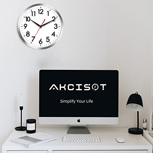AKCISOT 10 Inch Wall Clock, Silent Battery Operated Analog Clock, Silver | Classroom | Kitchen | Office | Easy to Read Numbers | Garage - color: B_silver, size: 10 Inch