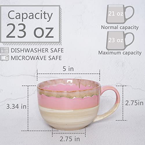 Ceramic Jumbo Coffee Mug Set of 2, 23 Oz, Large Mug Soup Bowls with Handles, Dishwasher and Microwave Safe (Pink) - color: Pink