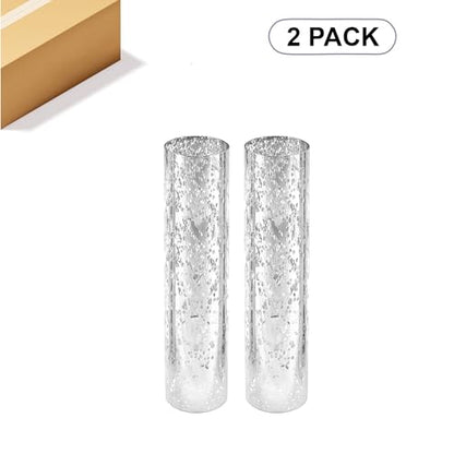 WGVI Hurricane Candle Holder Sleeve, W: 3", Ht: 14", Silver Speckled Glass Cylinder Open Both Ends, Chimney Tube Shade, 2 Pieces - color: Silver Speckle, size: 3x14"H