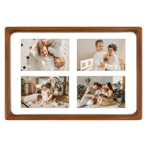 Golden State Art 3.5x5 Collage Picture Frame,Solid Wood&Real Glass,4 Photos | Multi Picture Frame for (4) 3.5x5 Photos or One 8x12 Print - Rounded Corner Design - Collage Wall Decor - Brown - color: Brown, size: 4 Openings 3.5x5