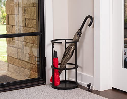 BIRDROCK HOME Circular Umbrella Holder with Removable Drip Tray - Stand for Umbrellas - Entryway - Decorative Metal Freestanding Rack Organizer - Cane Walking Stick Holder - Black - style: Open