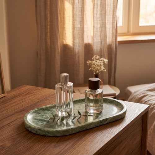 YKAJO Cloud Jade Oval Marble Tray, 11.8x5.9 Vanity Perfume Organizer Dish | Honed natural stone; jewelry & trinket dish, ring & key holder, soap & candle catchall; bath counter, dresser, coffee table - color: Cloud Jade, size: 11.8" x 5.9" x 0.6"