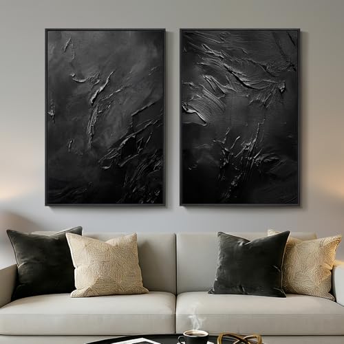 Large Framed Black Abstract Wall Art Set of 2 for Living Room, Modern Minimalist Painting Print Canvas Artwork for Walls, Contemporary Luxury Trendy Wall Decor for Bedroom Office Hallway, 24x36 Inch - color: Black