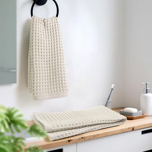 Jacquotha Waffle Hand Towels 2-Piece (Mist White) – Cotton, Quick Dry, Lint Free, 13” x 29” - color: Mist White
