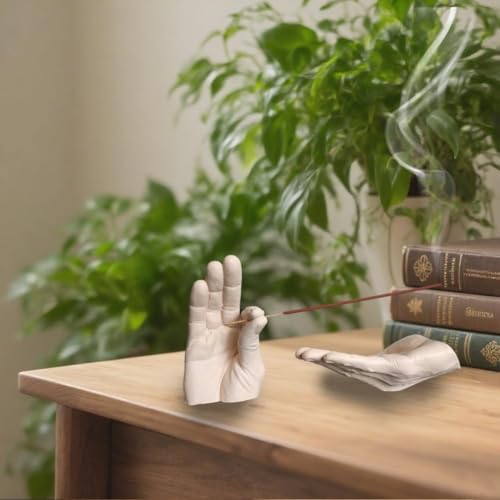 Hand Statues Incense Holder - Incense Burner Ash Catcher, Handcrafted Incense Stick Holder with Ash Catcher, Artisan Incense Burner for Meditation & Yoga (White) - color: White