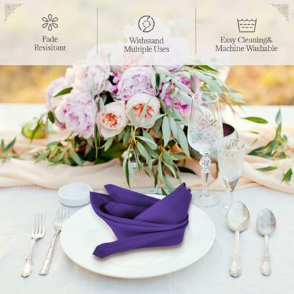 PLOYMONO Purple Cloth Napkins - 8 Pack 17" x 17" Washable Polyester Napkins | Heavy Duty 180 GSM Cloth Napkins with Hemmed Edges - Great for Restaurants, Weddings, Parties, Banquets Dinner - color: Purple