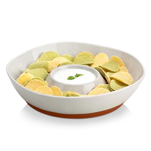 MALACASA Ceramic Chips and Dip Serving Tray, 12 Inch Dip Serving Tray | Free-Form Divided Ceramic Chips and Dip Bowls for Parties, Hosting and Entertaining, Khaki Gray - color: Khaki Gray