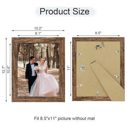iRahmen 8.5x11 Picture Frame Set of 4, High Definition Real Glass Rustic Frame, Wood Photo Frames 8.5 by 11 Diploma Document for Wall Hanging and Tabletop Display - color: Brown, size: 8.5X11