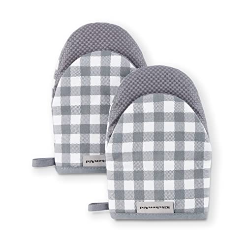 KitchenAid Gingham Mini Oven Mitt 2-Pack Set, Charcoal Grey, 5.5"x8" - color: Charcoal Grey