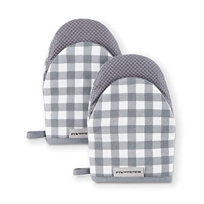 KitchenAid Gingham Mini Oven Mitt 2-Pack Set, Charcoal Grey, 5.5"x8" - color: Charcoal Grey