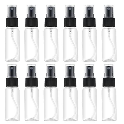 1oz Small Spray Bottle (12 Pack), Mini Travel Size Plastic Sprayer | 30ml empty atomizer bulk, fine mist, clear water pump, refillable watercolor mister set, portable spritzer, leak proof, TSA - color: Clear (12pcs)