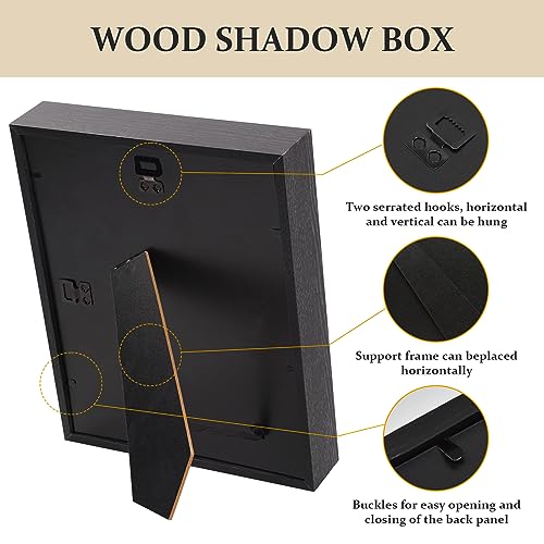 Shadow Box Frame 8x10 - 3 Pack Wood Deep Shadowbox with Glass Shadow Boxes Display Cases Suitable for Photos, Dried Flowers, Handicrafts Picture Frames for Wall (Black) - size: 8x10-3pcs-black