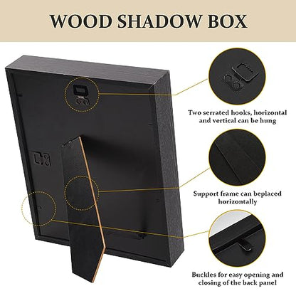 Shadow Box Frame 8x10 - 3 Pack Wood Deep Shadowbox with Glass Shadow Boxes Display Cases Suitable for Photos, Dried Flowers, Handicrafts Picture Frames for Wall (Black) - size: 8x10-3pcs-black