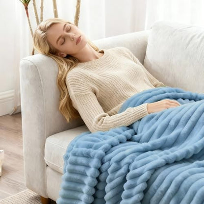 Nookly Light Blue Twin Size Fleece Blanket, Soft Lightweight Ribbed Plush Bed Blanket, Cozy All-Season Striped Fleece Twin Throw for Bedroom and Home, 60x80 Inches - color: Light Blue, size: Twin(60"x80")